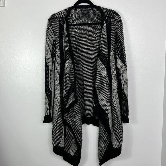 BCBGMAXAZRIA Wool Blend Gray & Black Open Front Waterfall Cardigan Sweater XL - Picture 1 of 12